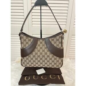 GUCCI GG Canvas Shoulder Bag Dark Brown with Dust Bag EUC